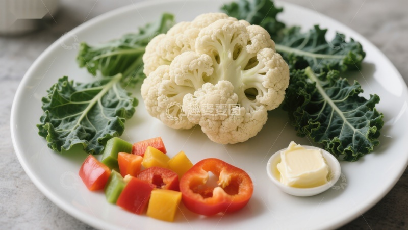 高清大图下载【趣麦麦图】盘中新鲜蔬菜与黄油