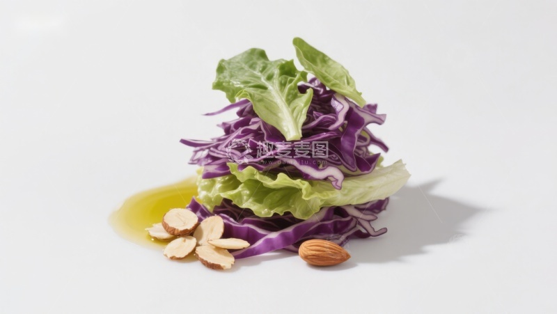 高清大图下载【趣麦麦图】紫甘蓝生菜沙拉配杏仁