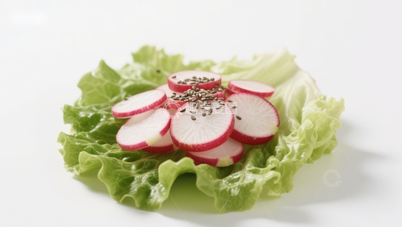 高清大图下载【趣麦麦图】生菜上摆放的切片萝卜