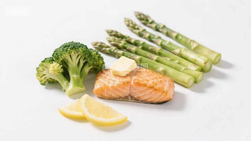 高清大图下载【趣麦麦图】三文鱼配西兰花芦笋