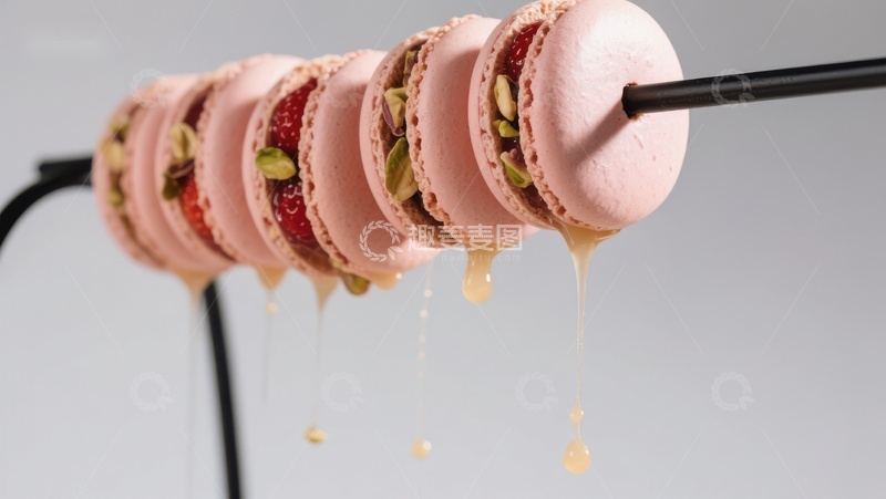 高清大图下载【趣麦麦图】粉色马卡龙串，蜂蜜滴落