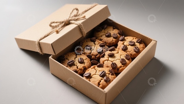 纸盒中的巧克力豆饼干