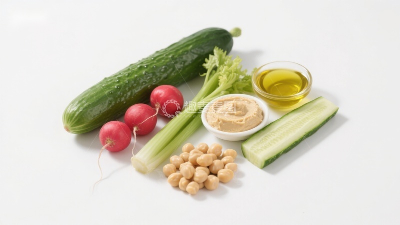 高清大图下载【趣麦麦图】新鲜蔬菜与鹰嘴豆酱食材