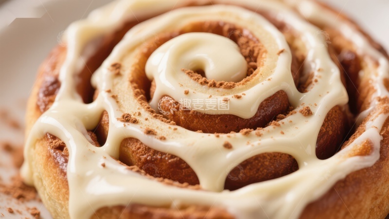 高清大图下载【趣麦麦图】奶油糖霜覆盖的肉桂卷