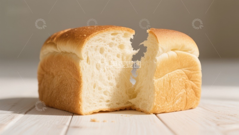高清大图下载【趣麦麦图】新鲜面包被撕开，展示柔软内部