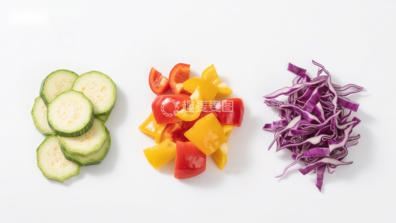 高清大图下载【趣麦麦图】切好的西葫芦彩椒紫甘蓝