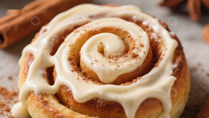 高清大图下载【趣麦麦图】奶油糖霜覆盖的肉桂卷