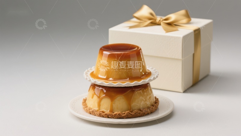 高清大图下载【趣麦麦图】焦糖布丁与礼盒的精美组合