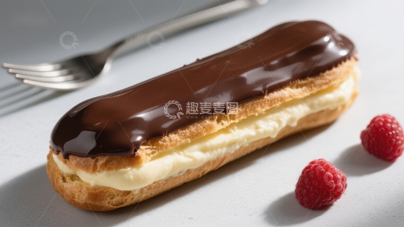 高清大图下载【趣麦麦图】巧克力奶油泡芙配覆盆子