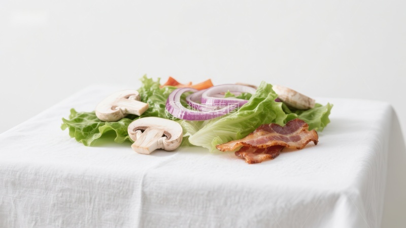 高清大图下载【趣麦麦图】新鲜蔬菜与培根食材摆盘