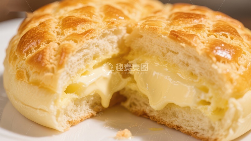 高清大图下载【趣麦麦图】奶油面包特写，金黄酥脆