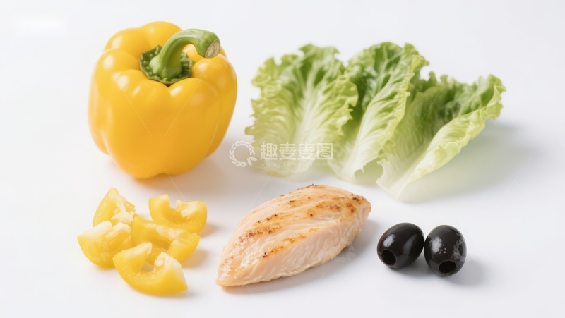 高清大图下载【趣麦麦图】-新鲜食材组合：鸡肉与蔬菜