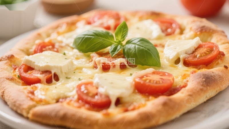 高清大图下载【趣麦麦图】新鲜出炉的番茄芝士披萨