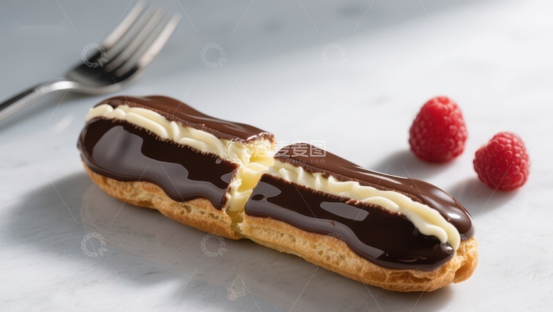 高清大图下载【趣麦麦图】巧克力奶油泡芙配覆盆子