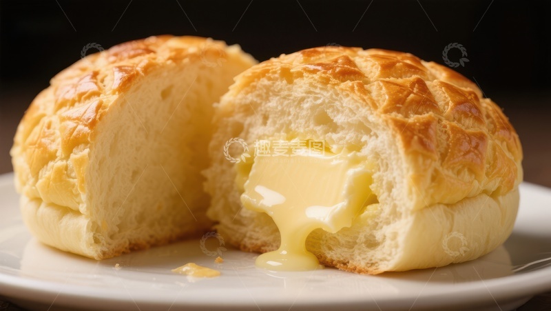 高清大图下载【趣麦麦图】奶油面包切开，浓郁奶香四溢