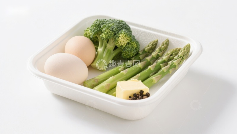高清大图下载【趣麦麦图】餐盘中的蔬菜与鸡蛋
