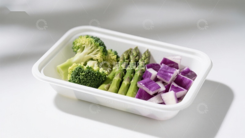 高清大图下载【趣麦麦图】蔬菜拼盘装在白色餐盒中