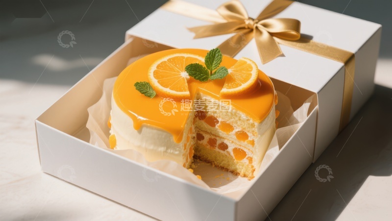 高清大图下载【趣麦麦图】橙香慕斯蛋糕，精美礼盒装
