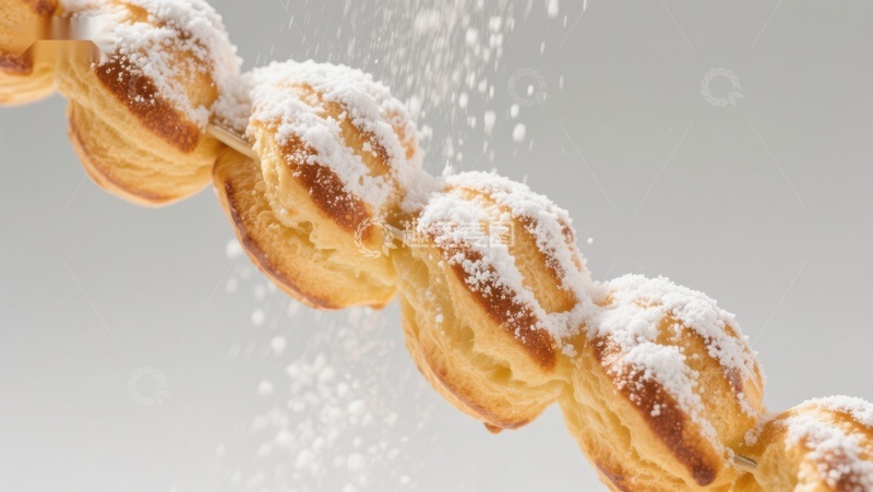 高清大图下载【趣麦麦图】撒糖粉的金黄面包链