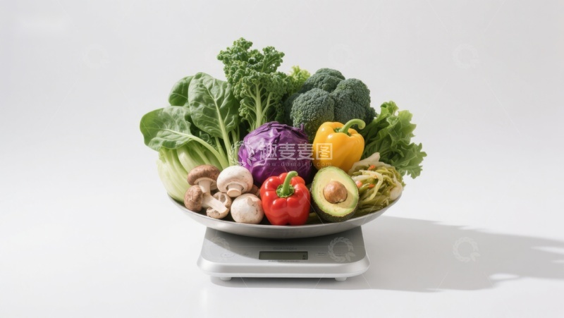 高清大图下载【趣麦麦图】新鲜蔬菜置于电子秤上
