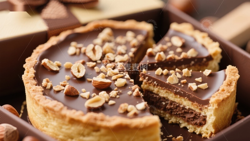 高清大图下载【趣麦麦图】巧克力坚果挞，美味甜点特写