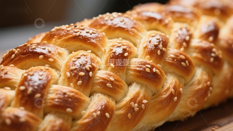 高清大图下载【趣麦麦图】金黄芝麻面包，编织工艺展示