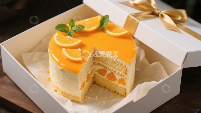 高清大图下载【趣麦麦图】橙香慕斯蛋糕，精美礼盒装