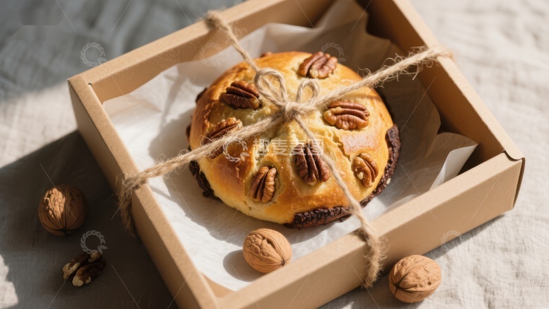 高清大图下载【趣麦麦图】坚果面包置于纸盒中