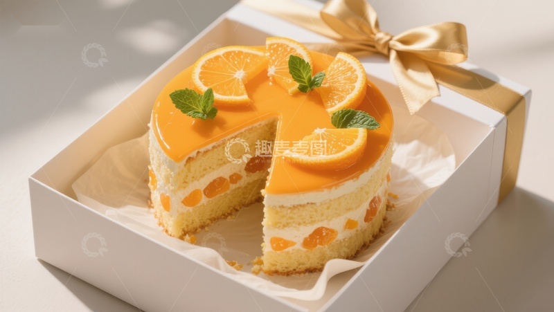 高清大图下载【趣麦麦图】橙香奶油蛋糕，精致切块展示