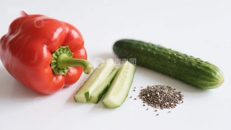 高清大图下载【趣麦麦图】红椒黄瓜与奇亚籽静物