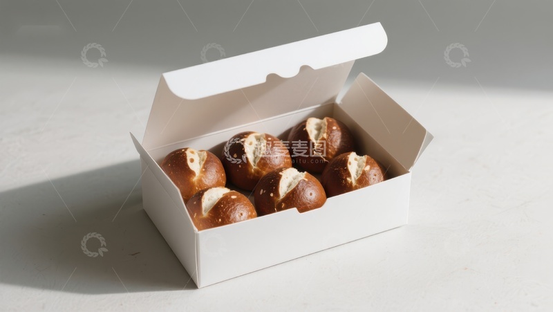高清大图下载【趣麦麦图】-盒装软 Pretzel 小面包