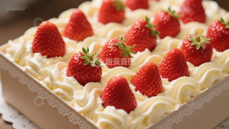 高清大图下载【趣麦麦图】草莓奶油蛋糕特写