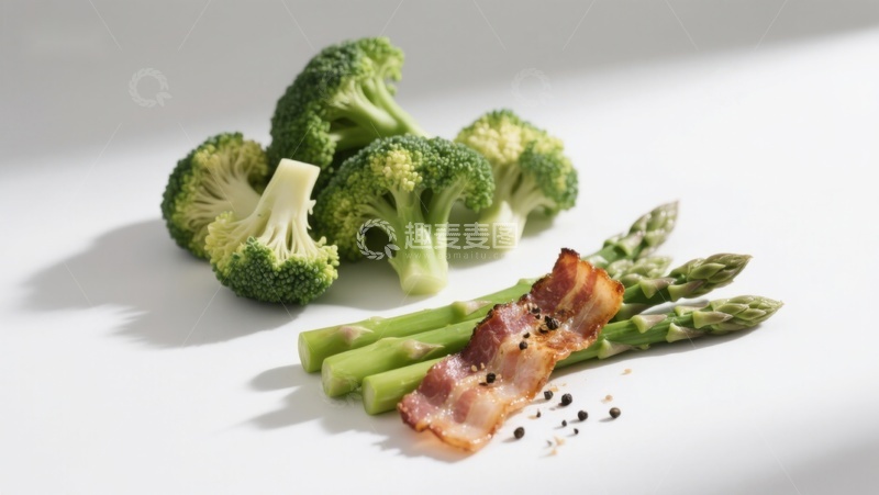高清大图下载【趣麦麦图】西兰花芦笋配培根
