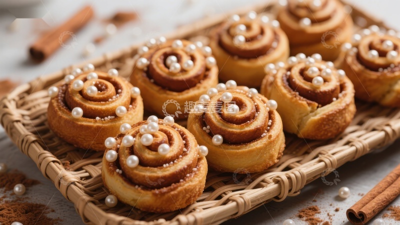 高清大图下载【趣麦麦图】香甜肉桂卷配珍珠糖装饰