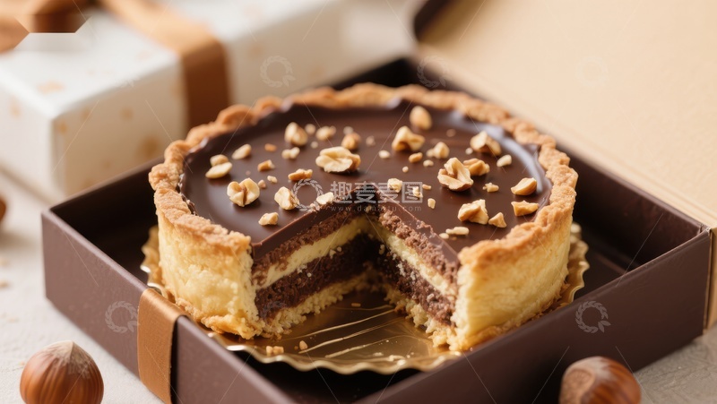 高清大图下载【趣麦麦图】巧克力榛子馅饼，切开展示层次