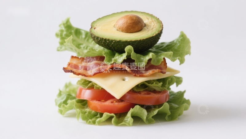 高清大图下载【趣麦麦图】新鲜蔬菜与培根奶酪堆叠