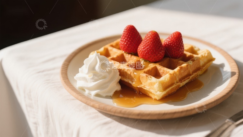 高清大图下载【趣麦麦图】草莓奶油华夫饼