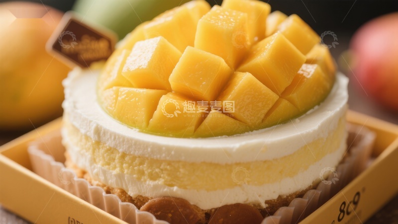高清大图下载【趣麦麦图】芒果奶油蛋糕特写