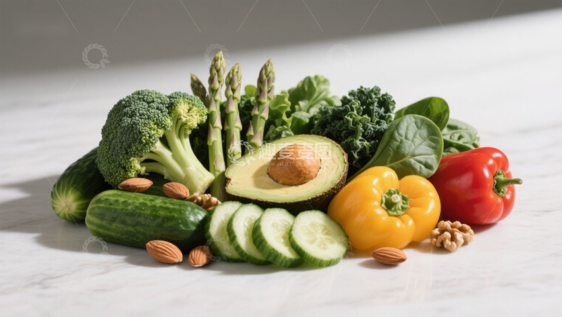 高清大图下载【趣麦麦图】新鲜蔬菜与坚果组合