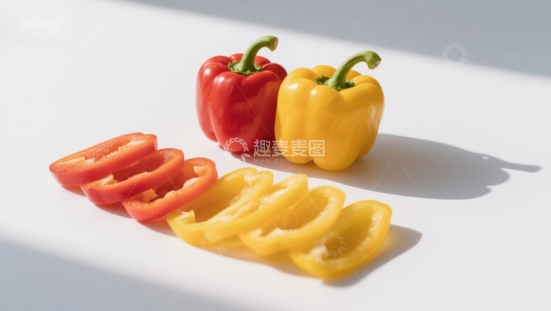 高清大图下载【趣麦麦图】红黄彩椒切片摆放