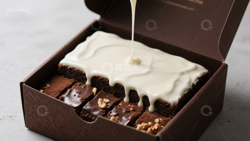 高清大图下载【趣麦麦图】巧克力蛋糕淋上白色酱料