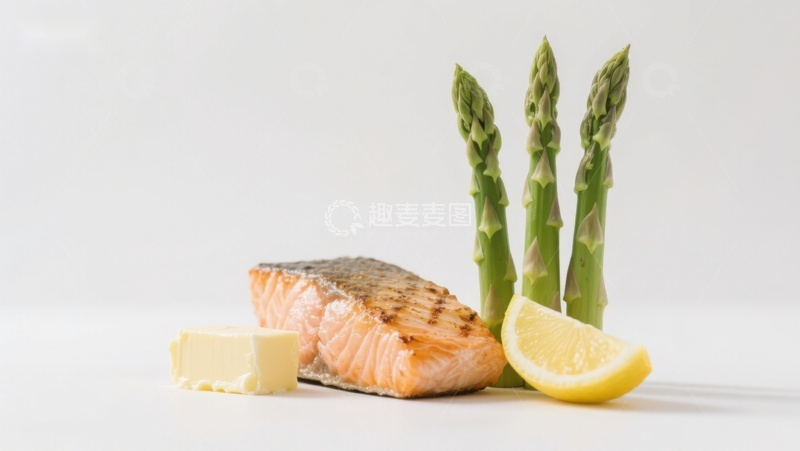 高清大图下载【趣麦麦图】三文鱼配芦笋与柠檬