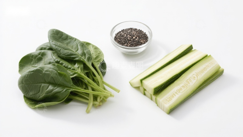 高清大图下载【趣麦麦图】新鲜蔬菜与奇亚籽食材展示