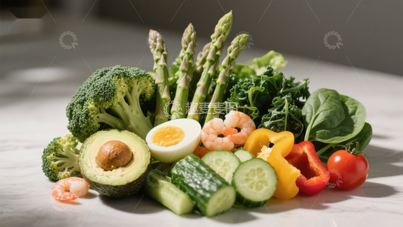 高清大图下载【趣麦麦图】新鲜蔬菜水果与蛋白质组合
