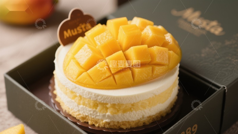 高清大图下载【趣麦麦图】芒果奶油蛋糕特写