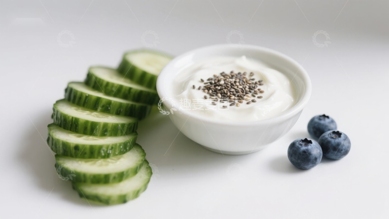 高清大图下载【趣麦麦图】酸奶配黄瓜蓝莓与奇亚籽