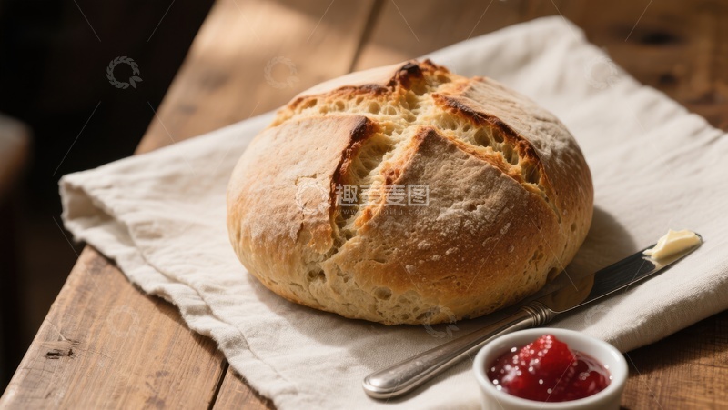 高清大图下载【趣麦麦图】新鲜出炉的面包配果酱