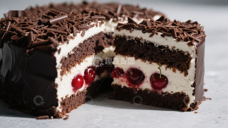 高清大图下载【趣麦麦图】巧克力樱桃蛋糕切片展示