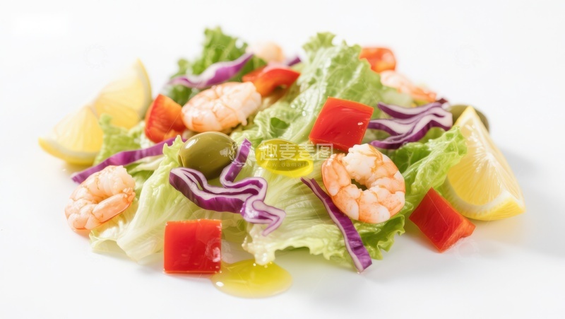 高清大图下载【趣麦麦图】虾仁蔬菜沙拉特写
