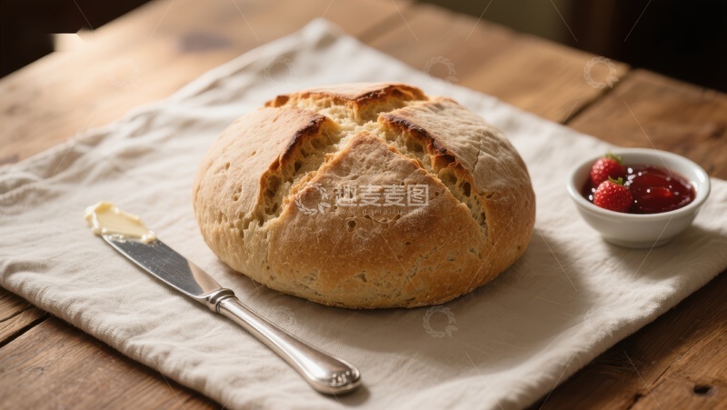 高清大图下载【趣麦麦图】新鲜出炉的面包配草莓果酱